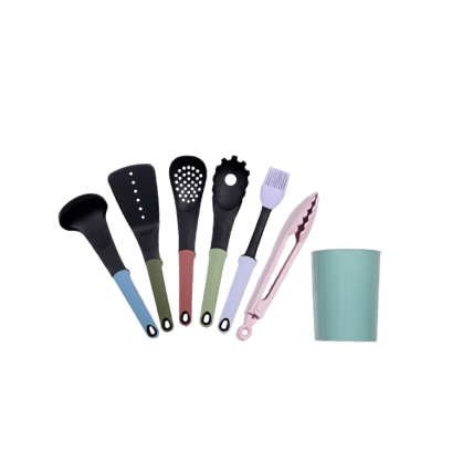 Set de ustensile pentru Bucatarie Color cu Suport 7 buc